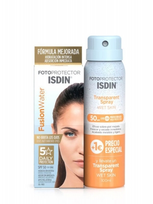 Isdin pack fusion water 50ml + transparent spray wet skin 50ml