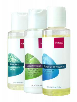 Kit viaje  gel, leche y champú mimaos