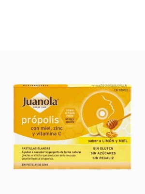 Juanola própolis, zinc y vitamina c sabor limón y miel 24 pastillas de goma