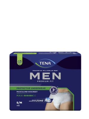 Tena men premium fit maxi ropa interior protectora talla s/m 12 calzoncillos