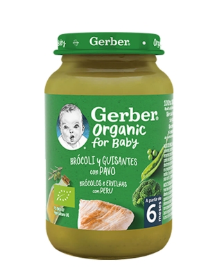 Gerber organic puré ecológico brócoli guisantes y pavo 190 gr