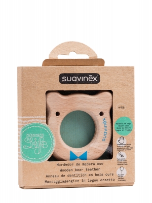 Mordedor de madera suavinex con forma de oso + 4meses.