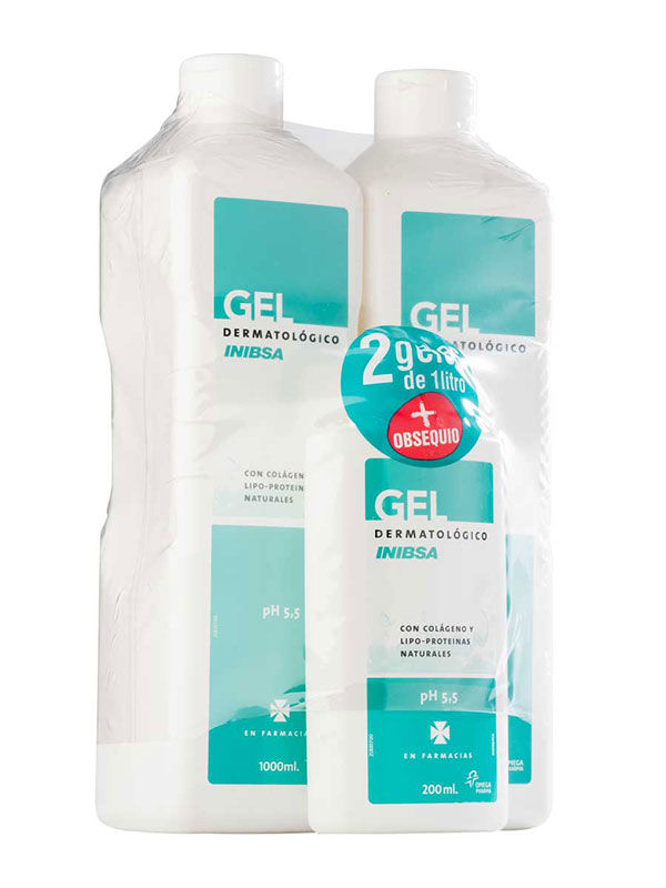 Inibsa pack 2 geles dermatologicos 1000 ml + gel viaje 200 ml gratis