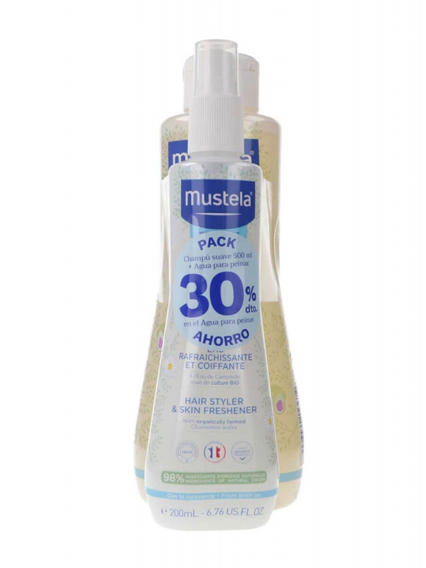 Mustela champú suave 500ml + agua de peinado 200 ml