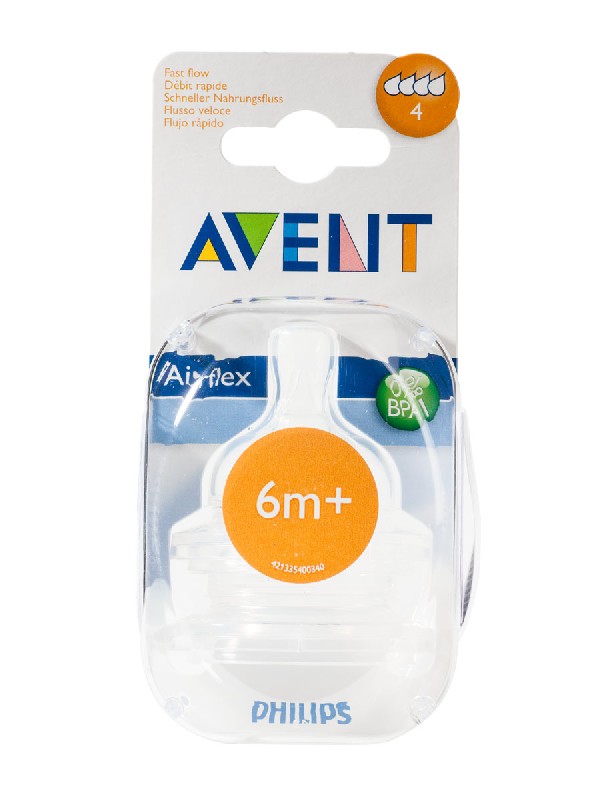 Avent tetina silicona flujo rapido +6m, 2 unidades
