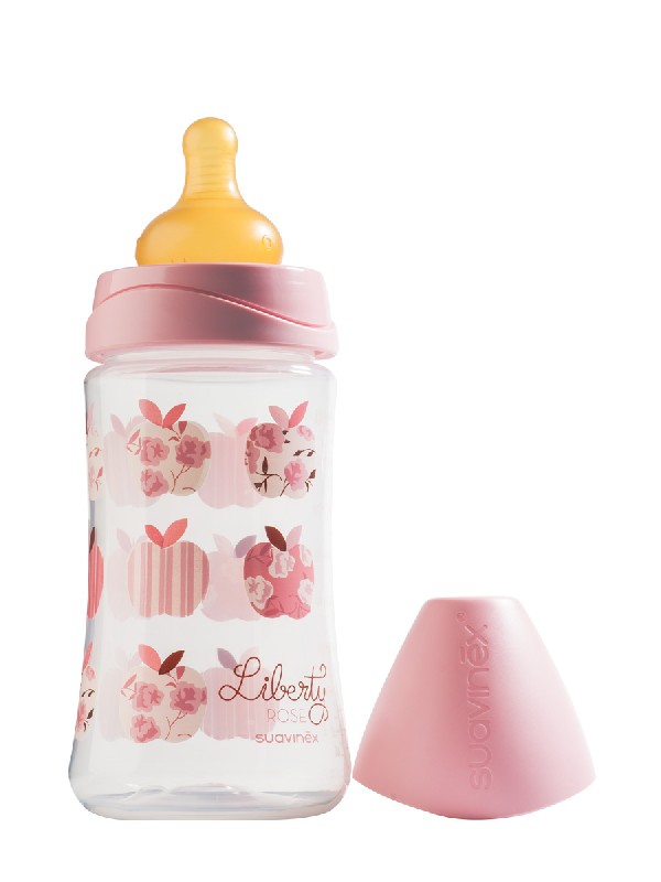 Suavinex biberón boca ancha rosa de látex 3 posiciones 270ml