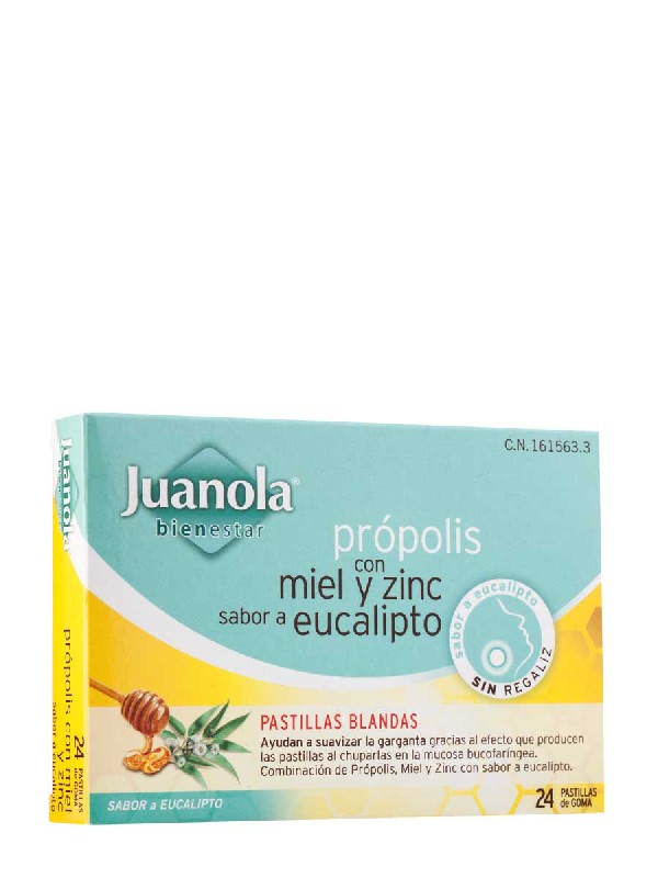 Juanola propolis miel y zinc sabor eucalipto 24 pastillas