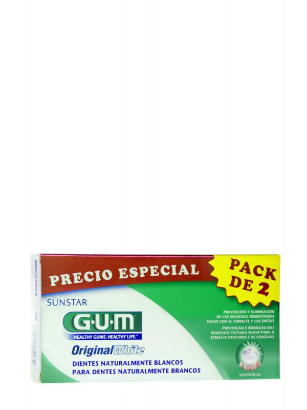 Pack de dos pastas de dientes blanqueadoras original white de gum  75 ml