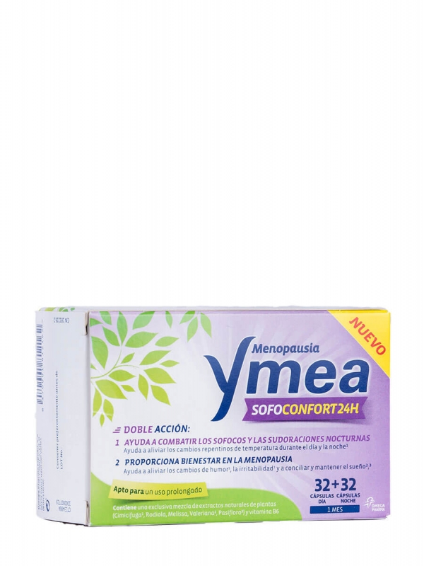 Ymea menopausia sofoconfort 24 h. 32 cápsulas día + 32 cápsulas noche.