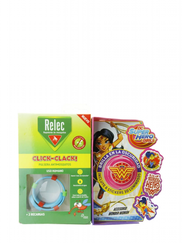 Relec pulsera antimosquitos + 6 stickers wonder woman