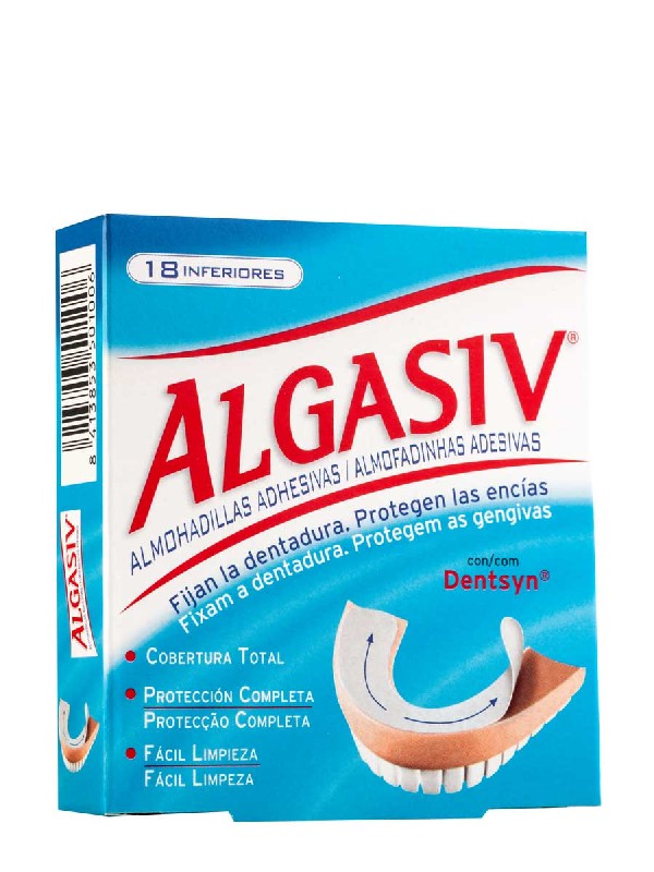 Almohadillas adhesivas inferiores para protesis algasiv 18 unidades
